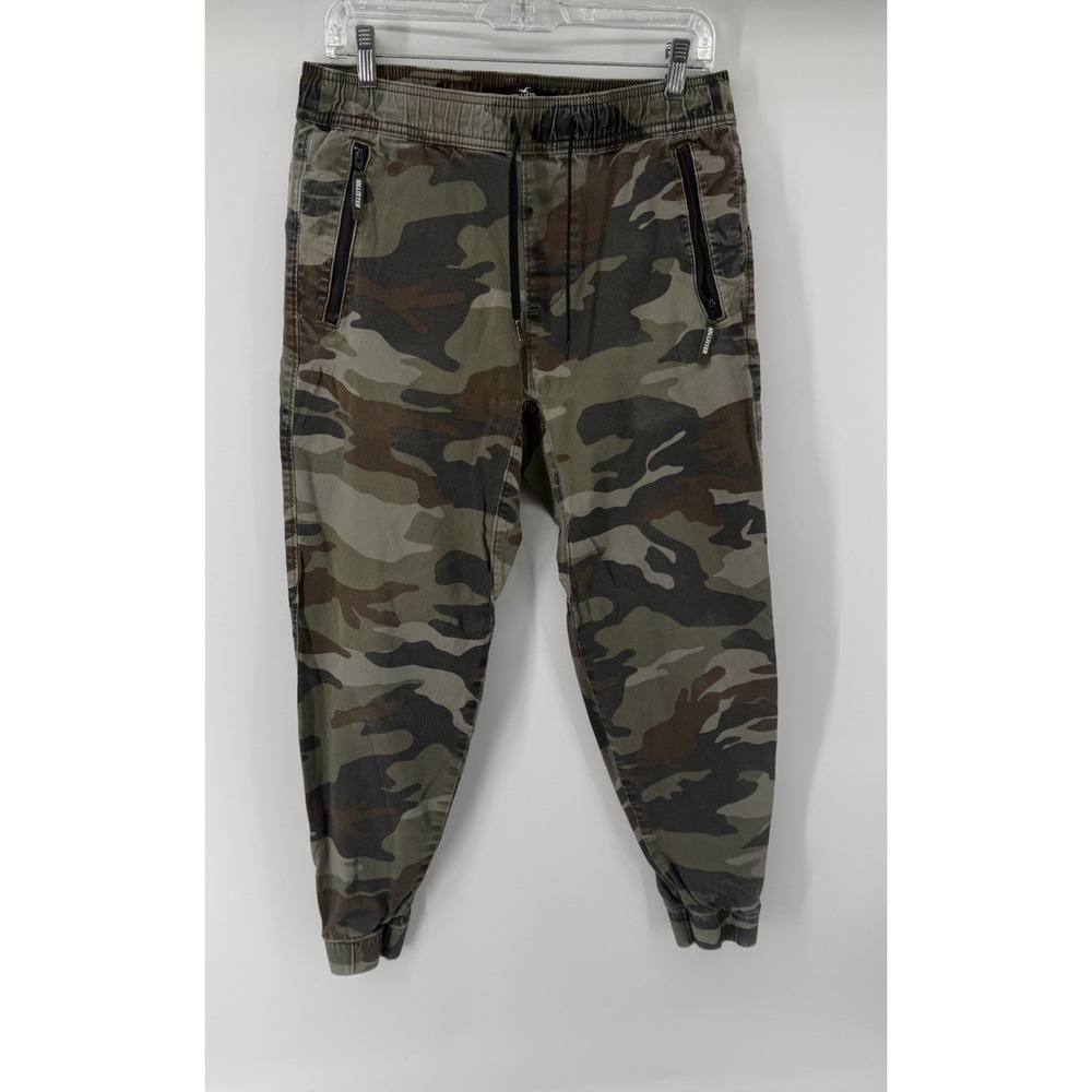 Hollister Mens Medium Camo Jogger Pants Taper Cargo Zip Pockets Drawstring